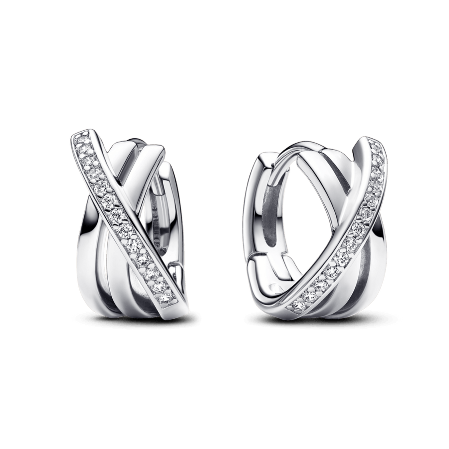 Auskarai lankeliai „Kryžkelė“ su pavé stiliumi inkrustuotais akmenėliais - Pandora Lietuva