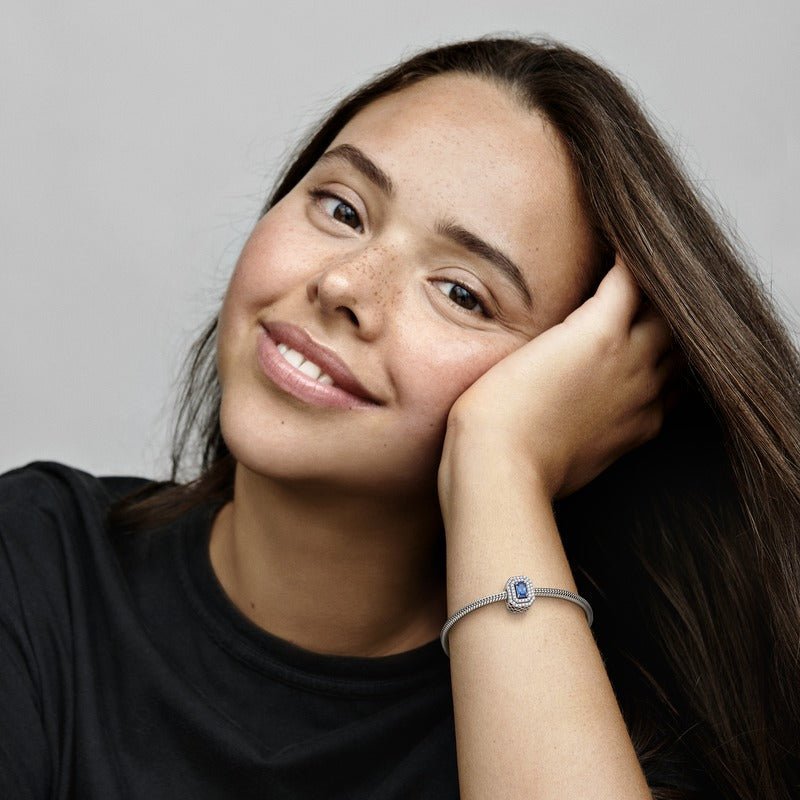 Blue Sparkling Levelled Rectangular Charm - Pandora Lietuva