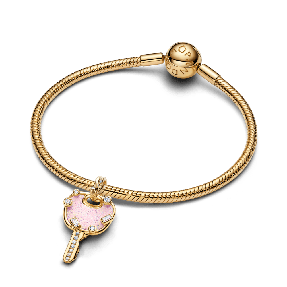 Didelis rožinis opalinis kabantis karoliukas „Meilės raktas“ - Pandora Lietuva