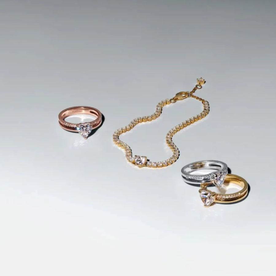 Dvigubo lankelio žiedas su širdimi - Pandora Lietuva