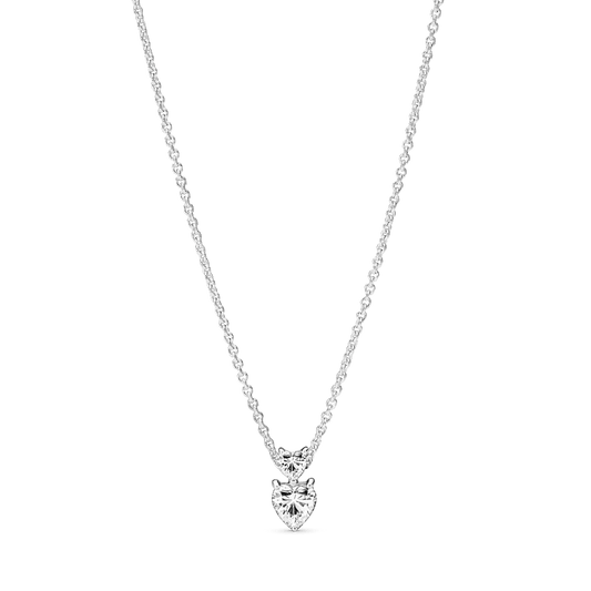Dvigubos širdies žėrintis kaklo vėrinys - Pandora LT