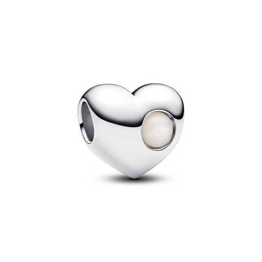 Graviruojamas širdelės karoliukas su baltu akmenėliu - Pandora Lietuva
