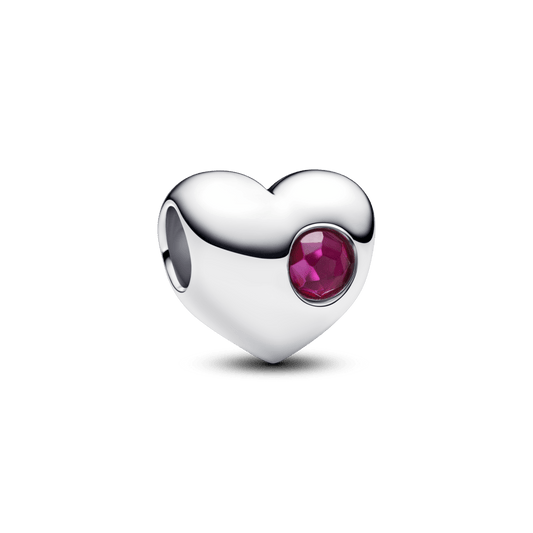 Graviruojamas širdelės karoliukas su ryškiai raudonu akmenėliu - Pandora Lietuva