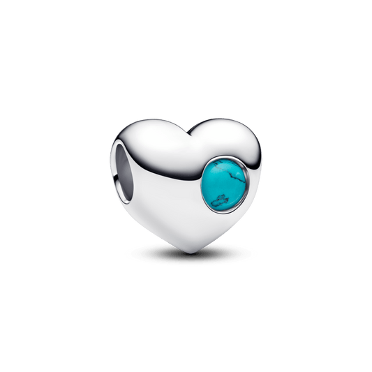 Graviruojamas širdelės karoliukas su turkio mėlynumo akmenėliu - Pandora Lietuva