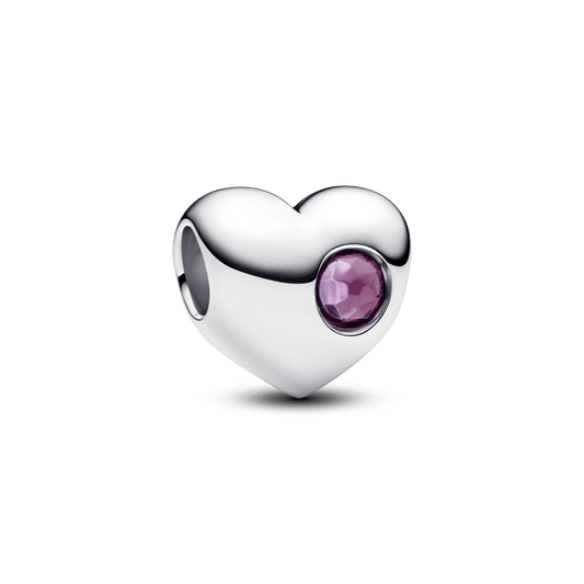 Graviruojamas širdelės karoliukas su violetiniu akmenėliu - Pandora Lietuva