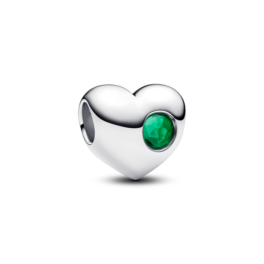 Graviruojamas širdelės karoliukas su žaliu akmenėliu - Pandora Lietuva