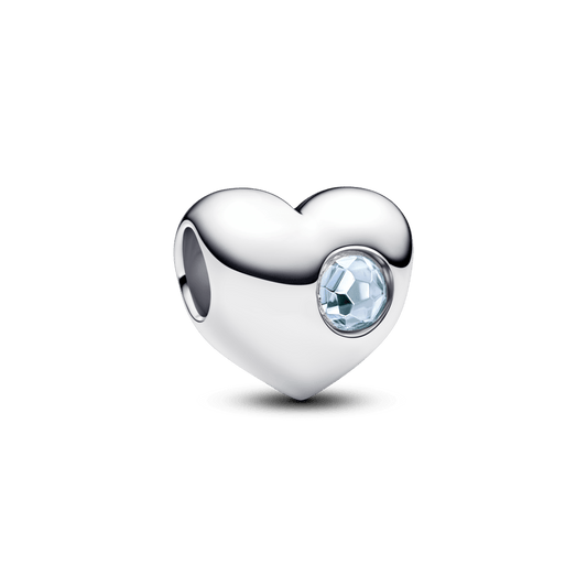 Graviruojamas širdelės karoliukas su žydru akmenėliu - Pandora Lietuva