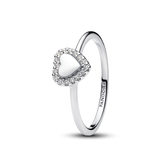 Graviruojamas žiedas su širdies formos aureole - Pandora Lietuva