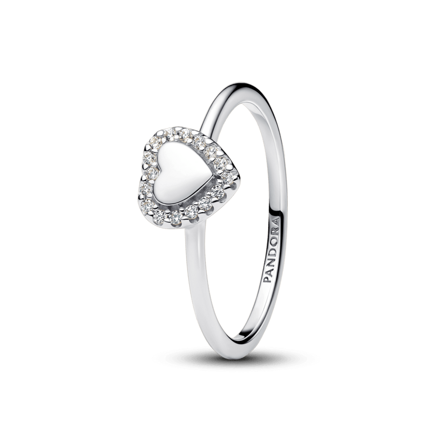 Graviruojamas žiedas su širdies formos aureole - Pandora Lietuva