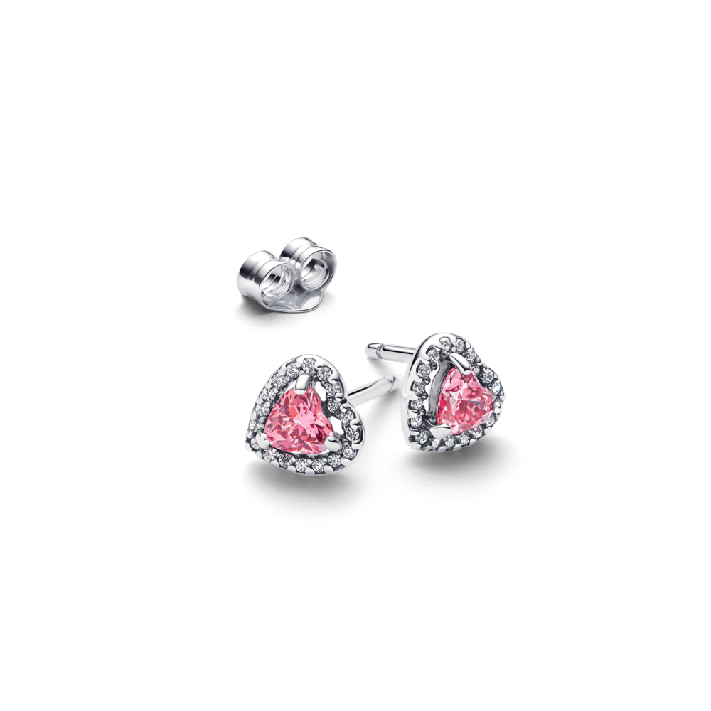 Įsmeigiami auskarai su iškilia rausva širdimi - Pandora Lietuva