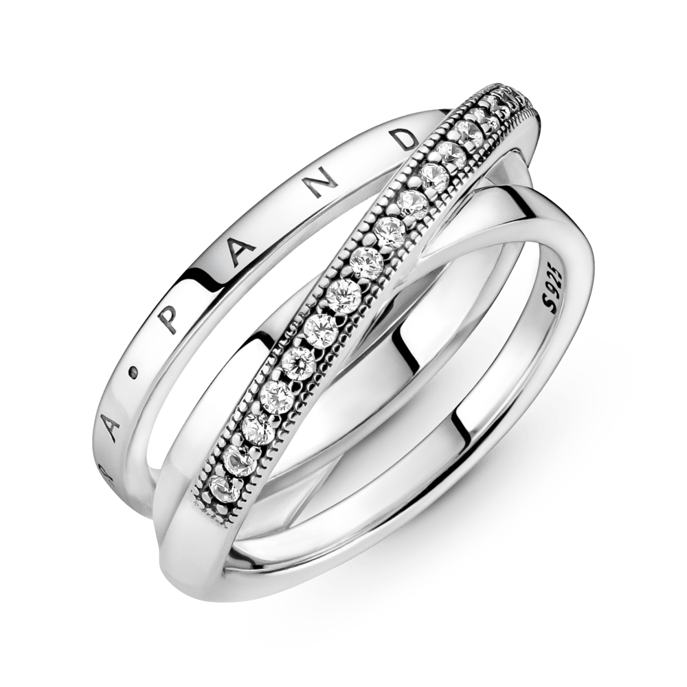 Kryžminis Pavé Trigubos Juostos Žiedas - Pandora LT