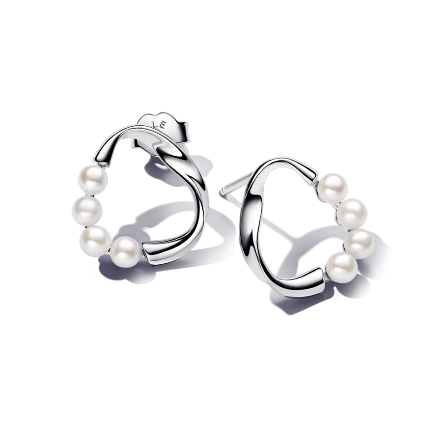 Organiškos formos apskriti auskarai su apdorotais, dirbtiniu būdu išaugintais gėlavandeniais perlais - Pandora Lietuva