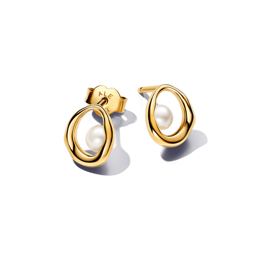 Organiškos formos ovalūs auskarai su apdorotais, dirbtiniu būdu išaugintais gėlavandeniais perlais - Pandora Lietuva