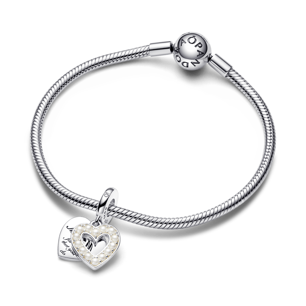 Pearlescent White Heart Double Dangle Charm - Pandora Lietuva