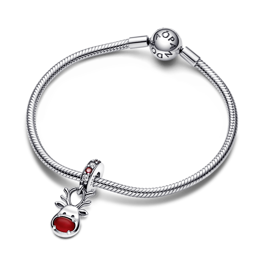 Red Nose Reindeer Murano Dangle Charm - Pandora LT