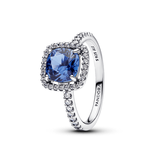 Spindintis išraiškingas mėlynos kvadratinės aureolės žiedas - Pandora Lietuva