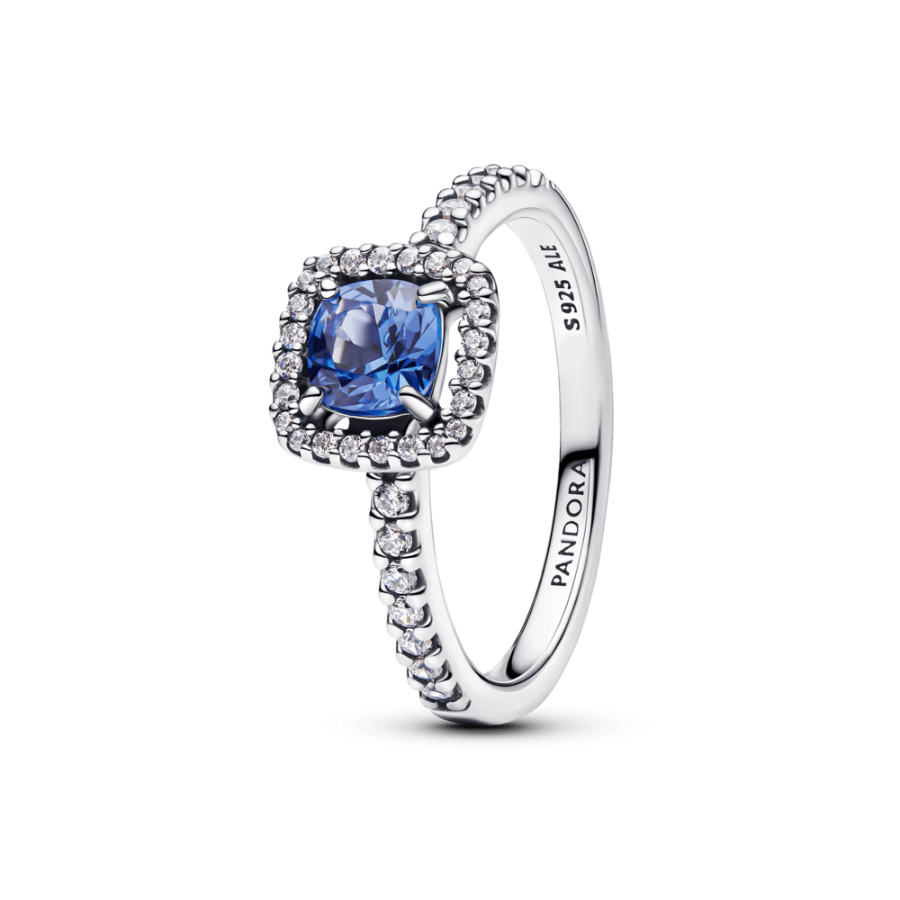 Spindintis mėlynos kvadratinės aureolės žiedas - Pandora Lietuva