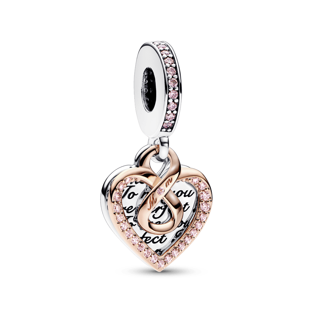 Two-tone Infinity Heart Double Dangle Charm pakabukas - Pandora Lietuva