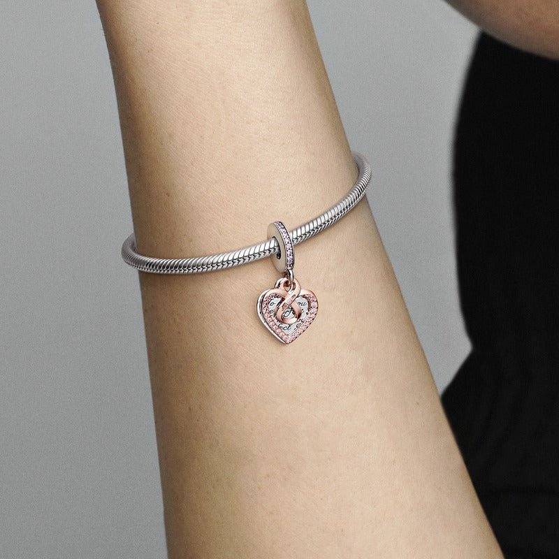 Two-tone Infinity Heart Double Dangle Charm pakabukas - Pandora Lietuva