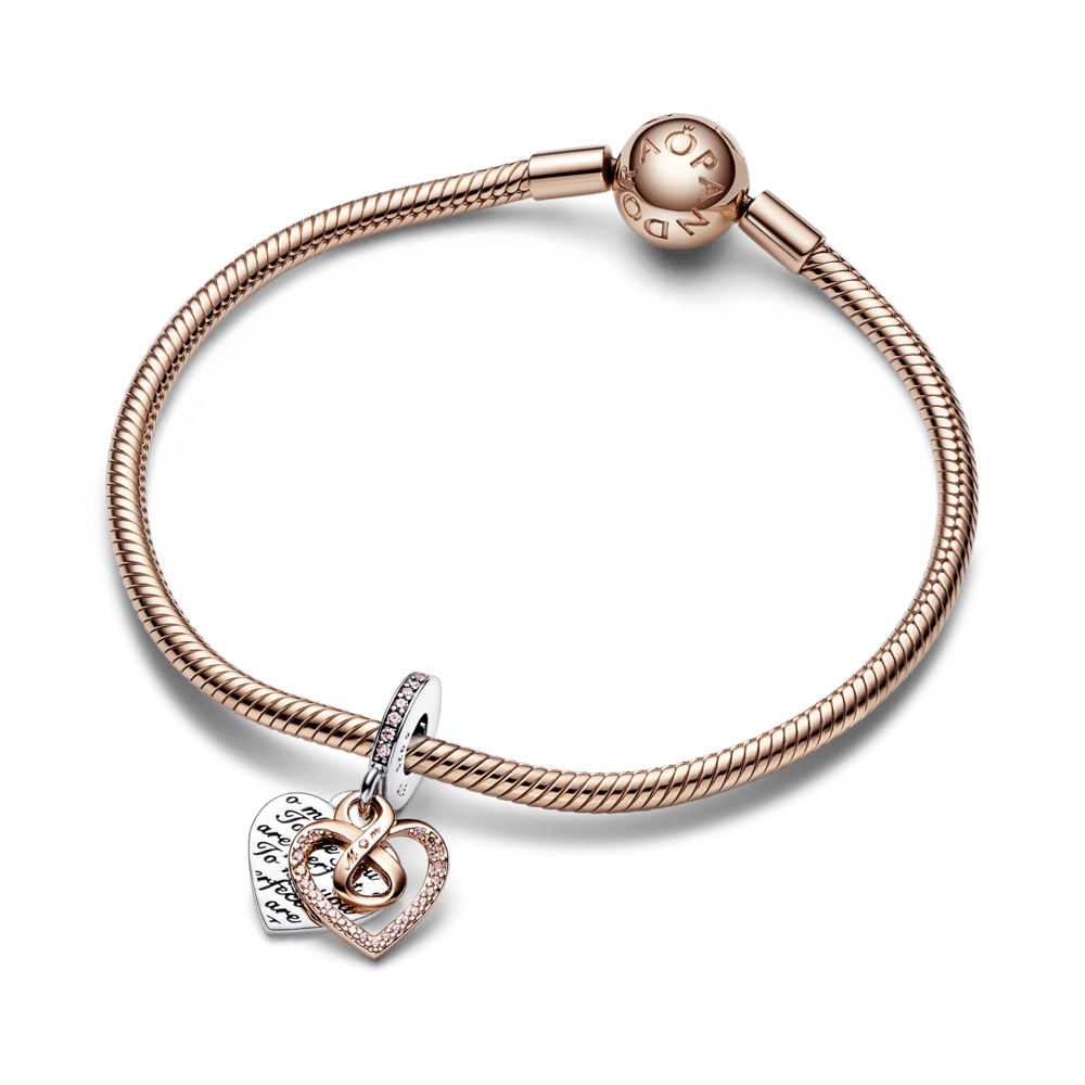 Two-tone Infinity Heart Double Dangle Charm pakabukas - Pandora Lietuva