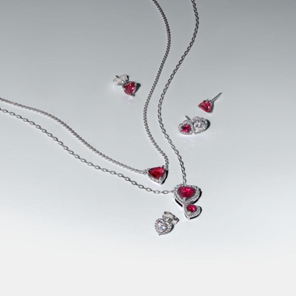 Vėrinys su raudonu širdies formos aureolės pakabučiu - Pandora Lietuva