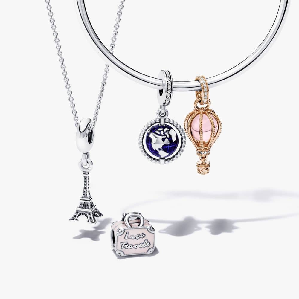 Žaižaruojantis rožinio karšto oro baliono kabantis karoliukas - Pandora Lietuva