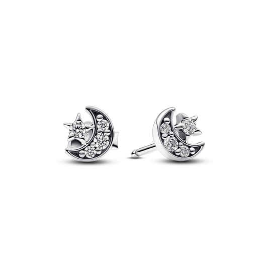 Žėrintys Mėnulio ir Žvaigždės Įveriami Auskarai - Pandora Lietuva