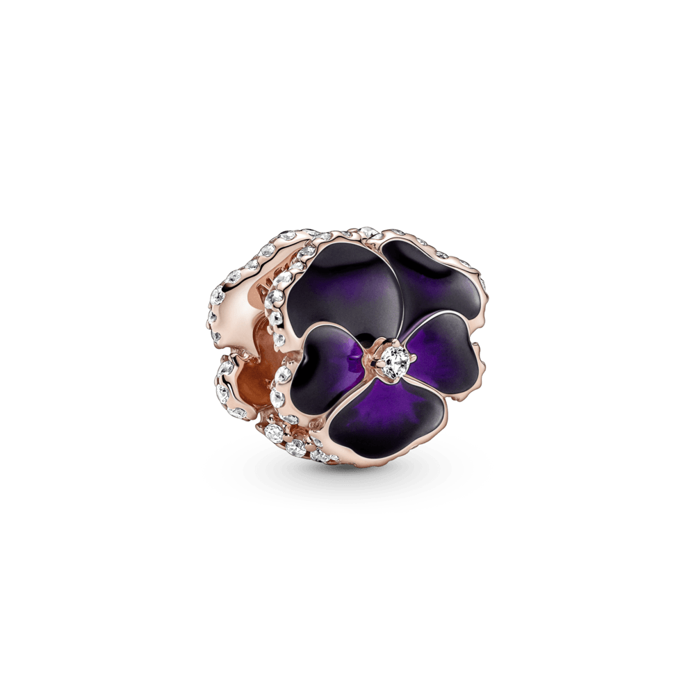 Tamsiai violetinės gėlės našlaitės karoliukas - Pandora Lietuva