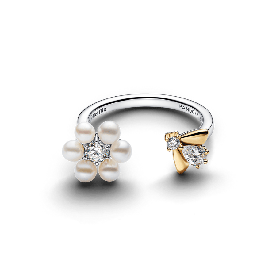 Atviras „Bridžertonų“ žiedas su apdorotu dirbtinai išaugintu gėlavandeniu perlu „Bitė ir gėlė“ - Pandora Lietuva