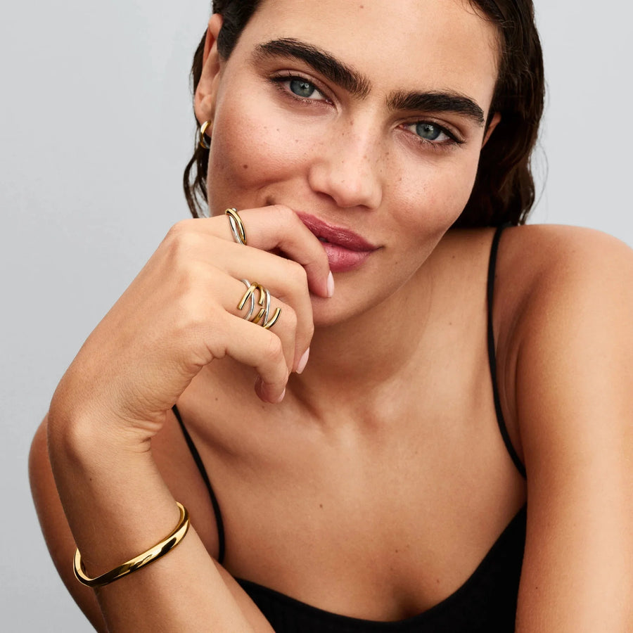 Atviri dvispalviai organiškos lankelio formos auskarai - Pandora Lietuva