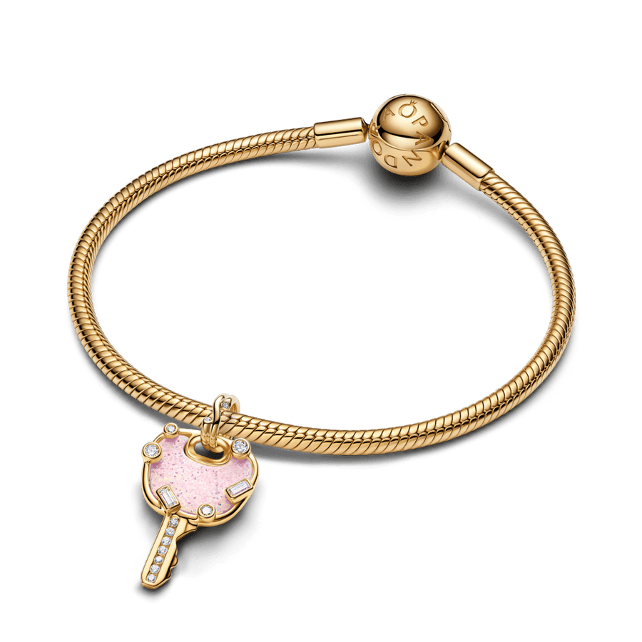 Didelis rožinis opalinis kabantis karoliukas „Meilės raktas“ - Pandora Lietuva