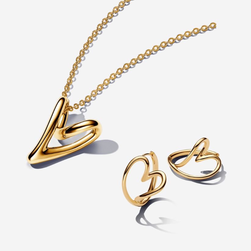 Dovanų rinkinys: Organiškos formos vėrinys „Širdelė“ & Organiškos lankelio formos auskarai „Širdis“ - Pandora Lietuva