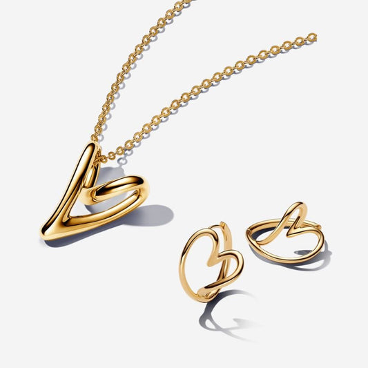 Dovanų rinkinys: Organiškos formos vėrinys „Širdelė“ & Organiškos lankelio formos auskarai „Širdis“ - Pandora Lietuva