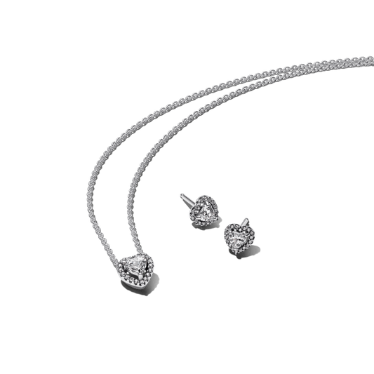 Dovanų rinkinys: Pakelti širdies karoliai & Auskarai Žėrinčios Širdys - Pandora Lietuva