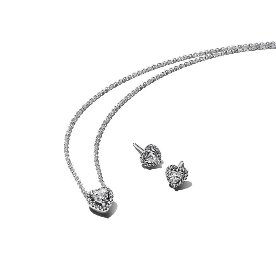 Dovanų rinkinys: Pakelti širdies karoliai & Auskarai Žėrinčios Širdys - Pandora Lietuva