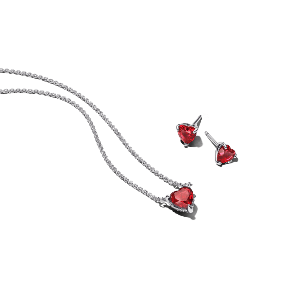 Dovanų rinkinys: Sparkling Heart Halo Pendant Collier Necklace karoliai & Raudonos spalvos auskarai su širdelėmis - Pandora Lietuva