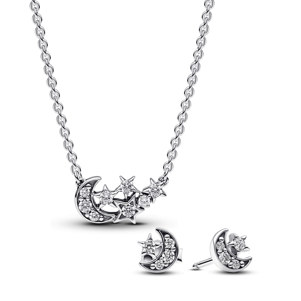 Dovanų rinkinys: Spindintis Mėnulio ir Žvaigždės vėrinys & Žėrintys Mėnulio ir Žvaigždės Įveriami Auskarai - Pandora Lietuva