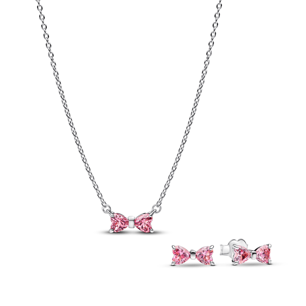 Dovanų rinkinys: Vėrinys su pakabučiu „Kaspinėlis“ & Spindintys rožiniai įsmeigiami auskarai su kaspinėliu - Pandora Lietuva