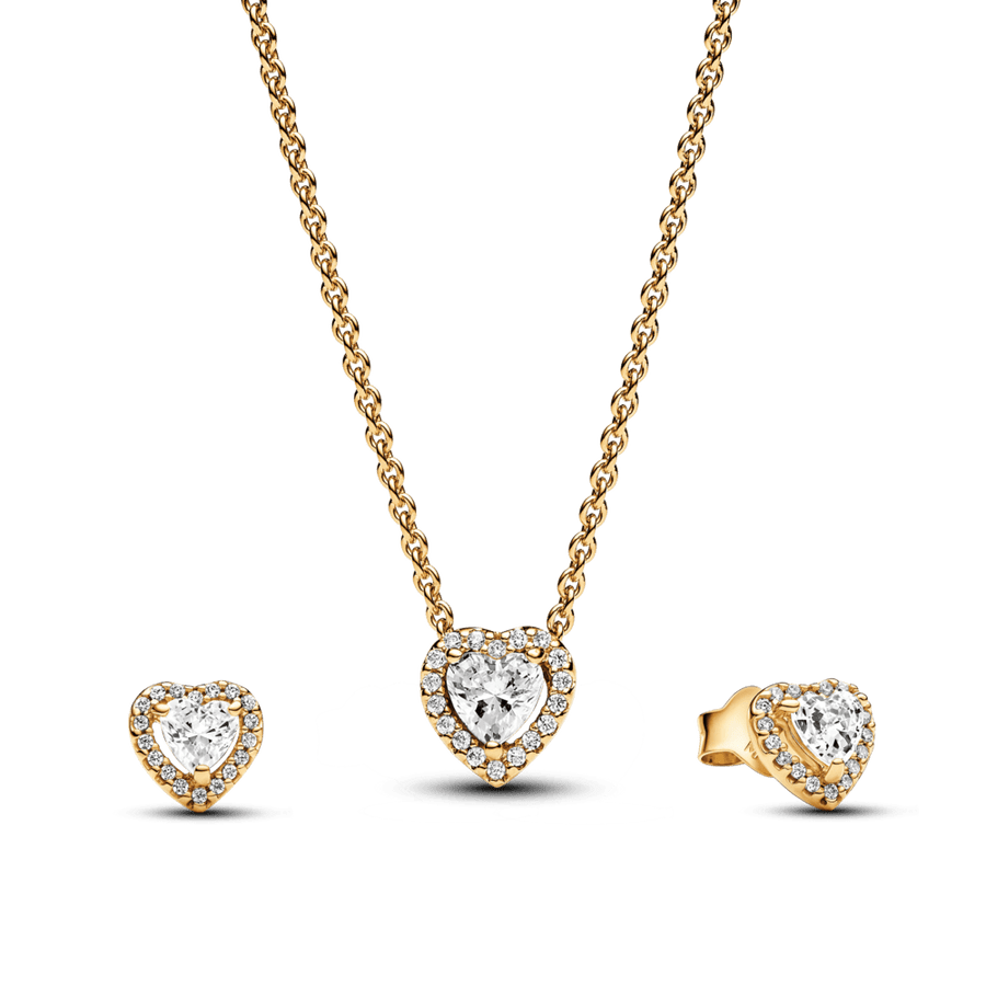 Dovanų rinkinys: Žėrintis kaklo koljė su širdele & Žėrintys auskarai - smeigės su iškilia širdele - Pandora Lietuva