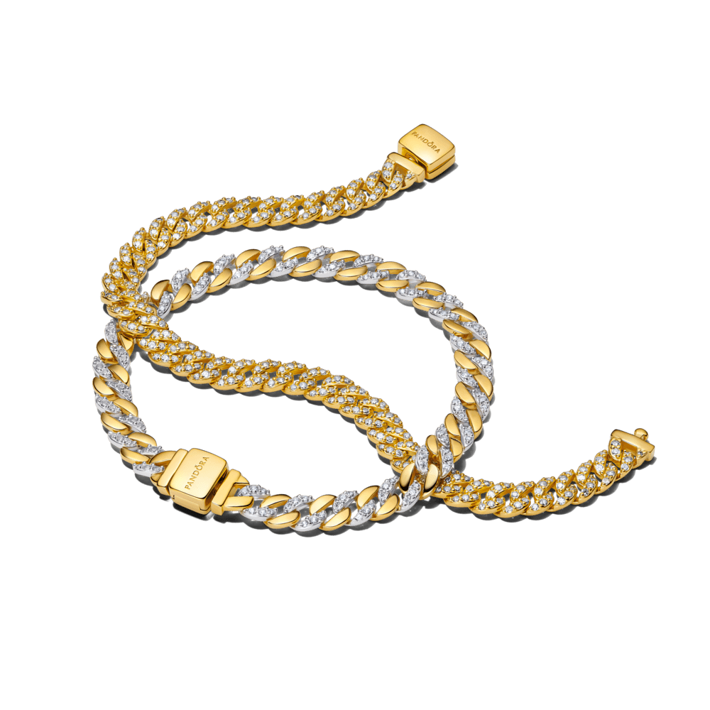 Dviejų atspalvių pavé stiliaus Kubos tipo grandinėlės apyrankė - Pandora Lietuva