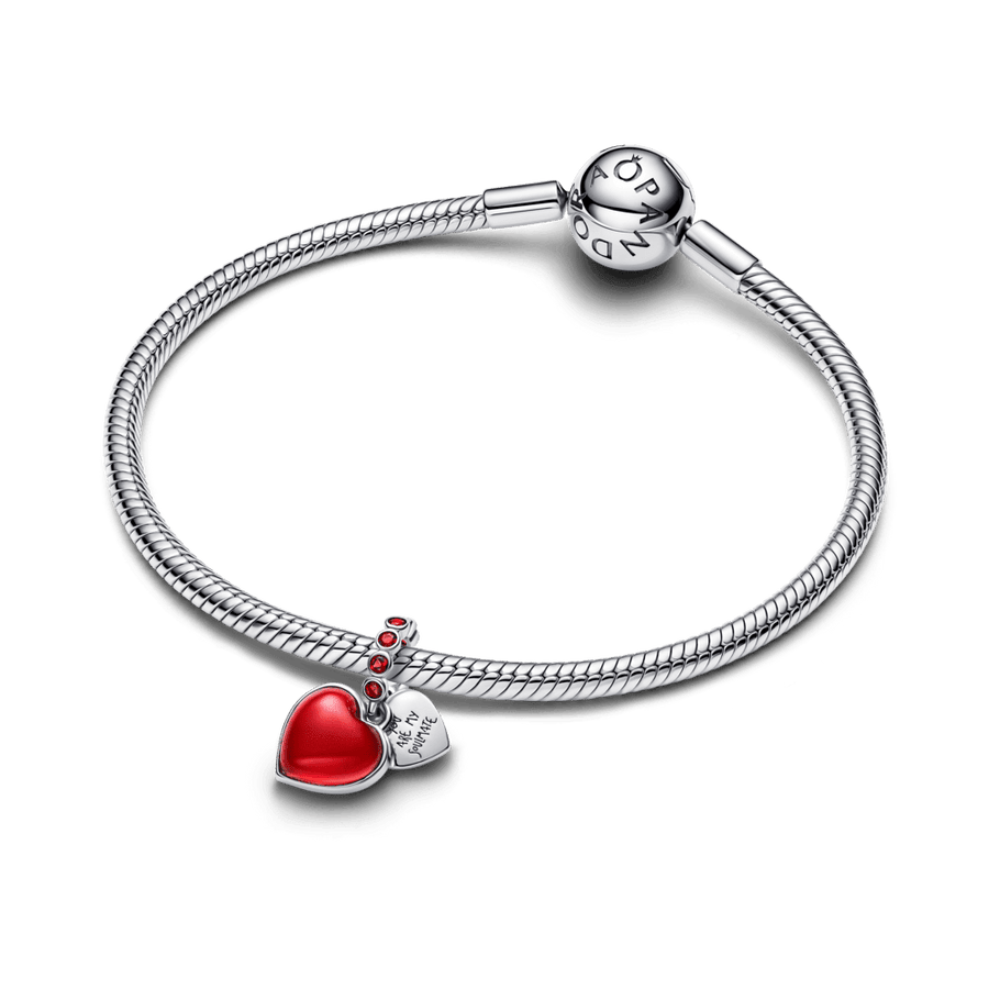 Dvigubas kabantis raudono Murano stiklo karoliukas „Širdis“ - Pandora Lietuva