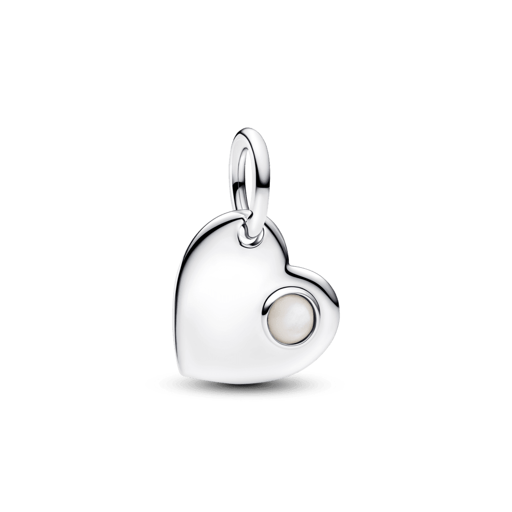 Graviruojamas kabantis birželio mėnesio karoliukas su baltu akmenėliu „Širdis“ - Pandora Lietuva