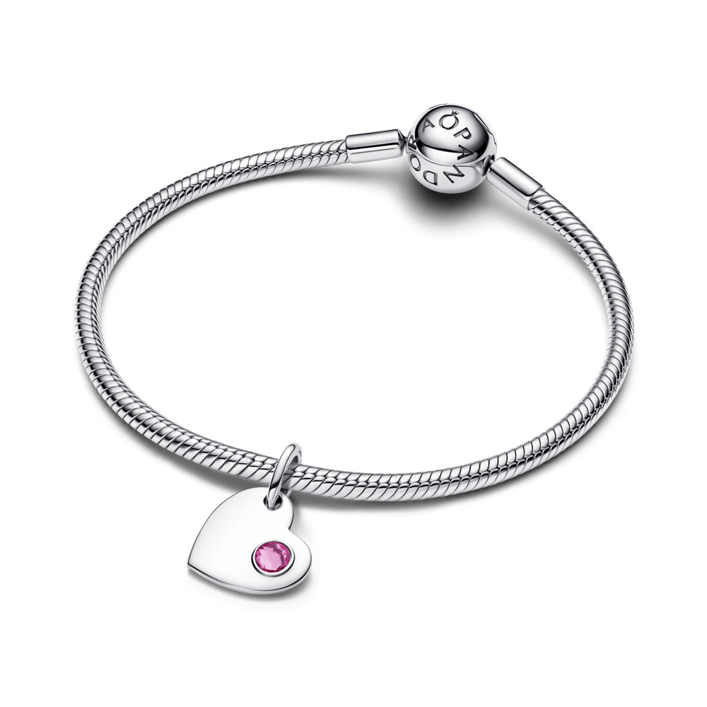 Graviruojamas kabantis širdies karoliukas su rožiniu akmenėliu - Pandora Lietuva
