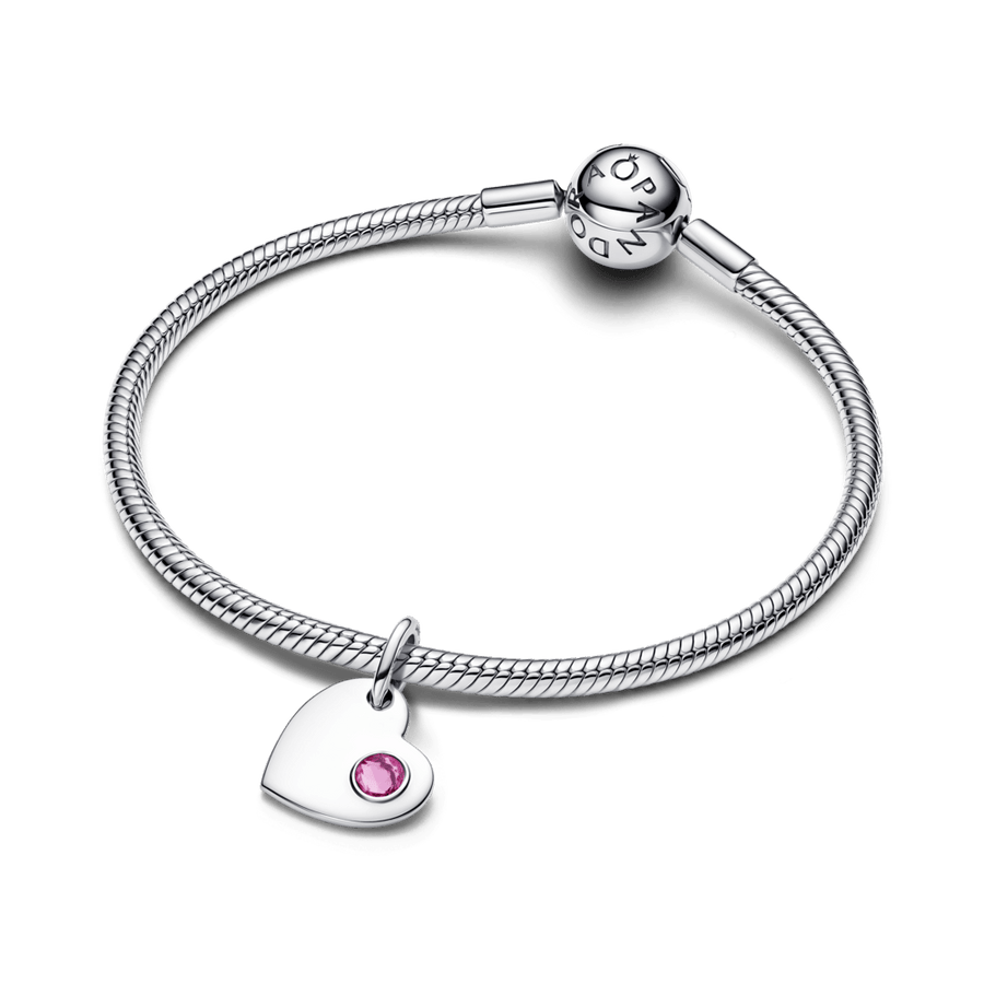 Graviruojamas kabantis širdies karoliukas su rožiniu akmenėliu - Pandora Lietuva