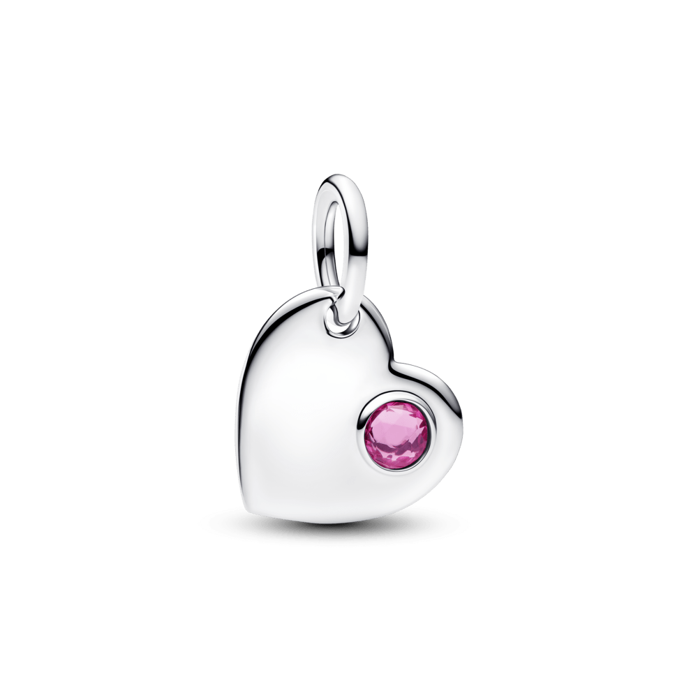 Graviruojamas kabantis širdies karoliukas su rožiniu akmenėliu - Pandora Lietuva