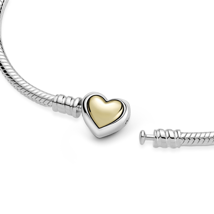 Išgaubtos auksinės širdelės užsegimo ir gyvatės rašto apyrankė - Pandora Lietuva