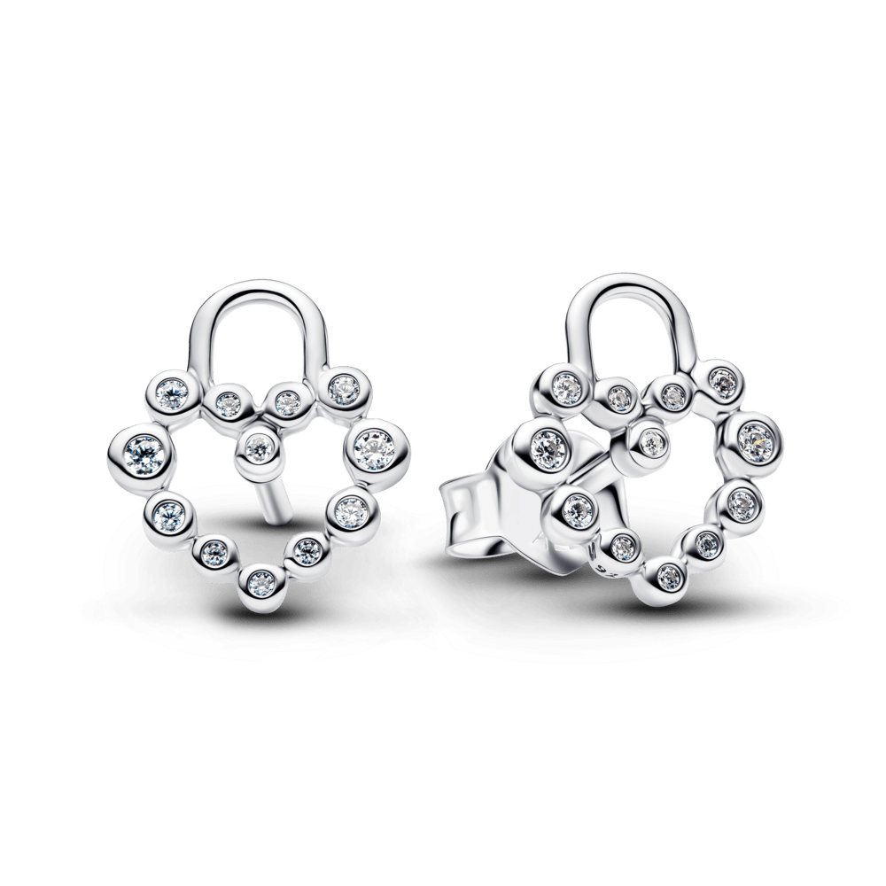 Įsmeigiami auskarai „Spindinti širdies formos spynelė“ - Pandora Lietuva