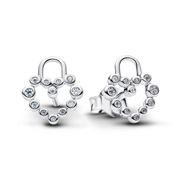 Įsmeigiami auskarai „Spindinti širdies formos spynelė“ - Pandora Lietuva