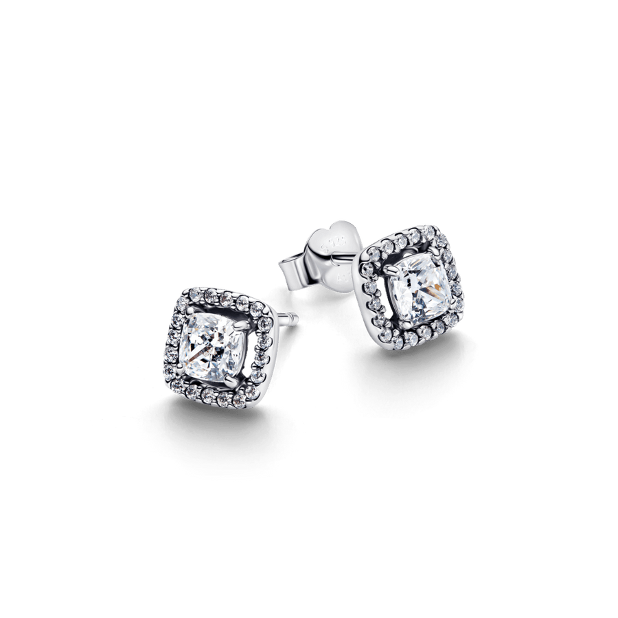 Įsmeigiami auskarai su kvadrato formos aureole - Pandora Lietuva