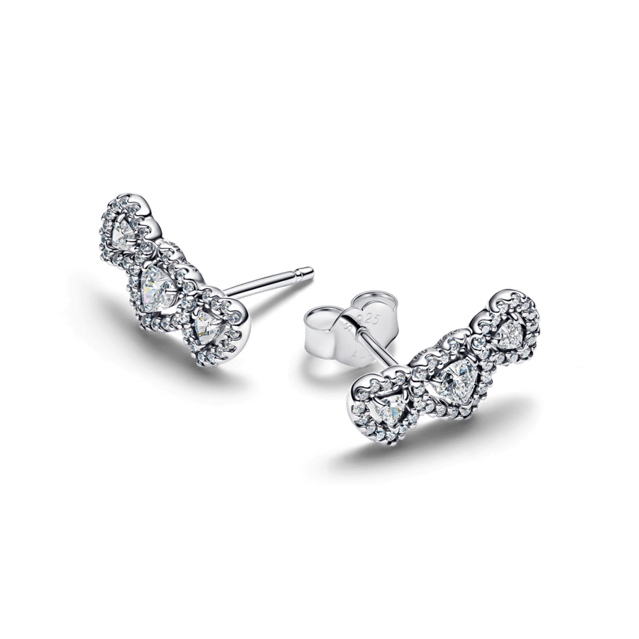 Įsmeigiami auskarai su trimis širdies formos aureolėmis - Pandora Lietuva